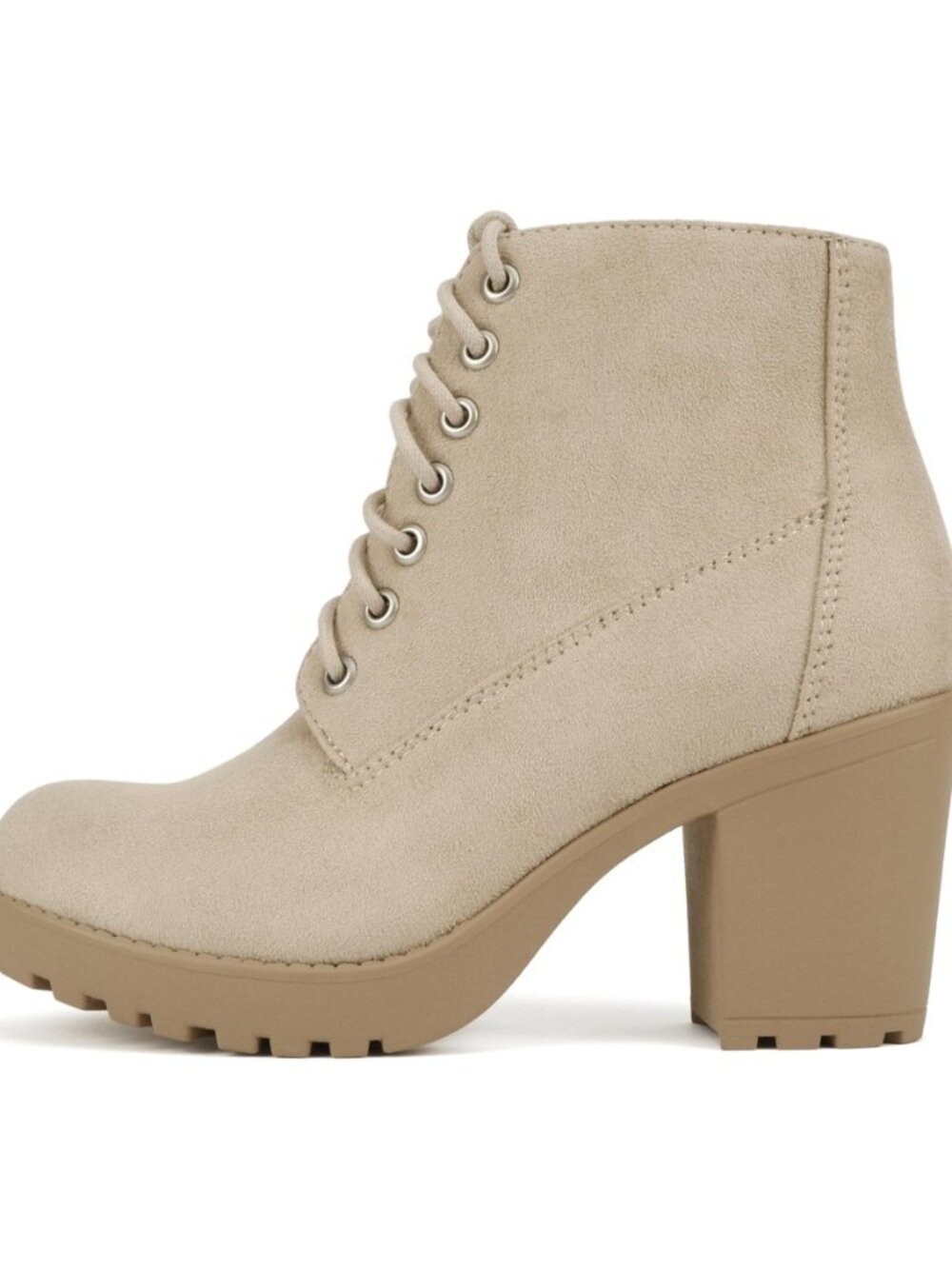 Second Lug Sole Chunky Heel Combat Ankle Bootie Lace up w/Side Zipper